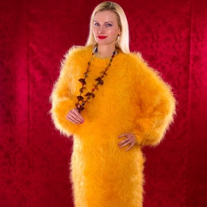SuperTanya long dress  fuzzy mohair hand knitted fluffy gown, made to order