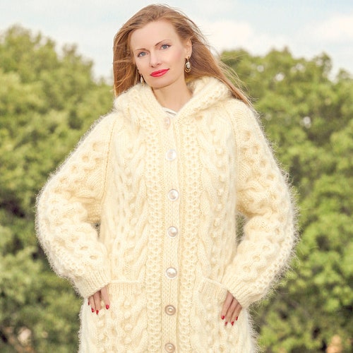 Supertanya Unique Long Mohair Cardigan Cable Knit Coat Ready - Etsy