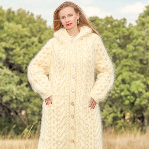 Supertanya Unique Long Mohair Cardigan Cable Knit Coat Ready - Etsy