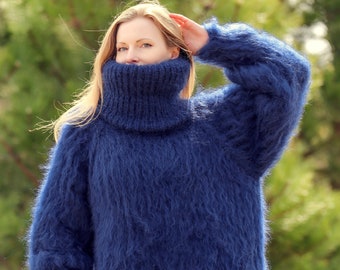 SuperTanya thick mohair sweater with extra long turtleneck reversible design pullover