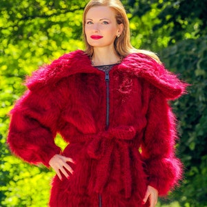 Handmade thick fuzzy mohair sweater cardigan with zipper hand knitted jacket SuperTanya, made to order