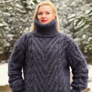 Handmade Taupe Oversized Knitted Sweater – Wool & Mohair Cable Knit Jumper