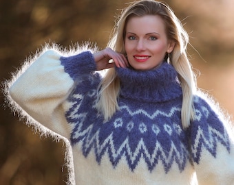 アイスランドの手編みモヘアセーターファジーセーター北欧の手編みプル