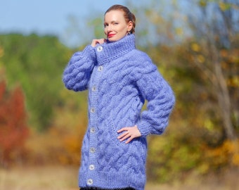 Supertanya Mohair Sweater Cardigan Thick Cable Knit Jacket Etsy