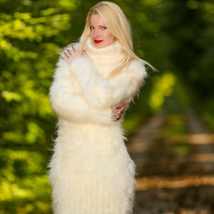 Thick fuzzy mohair sweater dress hand knitted turtleneck fuzzy sweaterdress tunic by SuperTanya