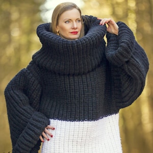 Huge oversized striped wool sweater giant cowlneck sweater dress SuperTanya