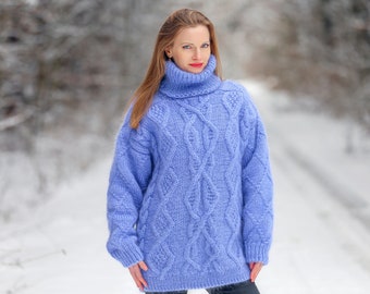 SuperTanya designer sweater mohair pullover cable knit mohair sweater hand knitted thick jumper