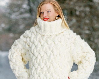 SuperTanya ivory chunky wool sweater - size XL (Extra Large) - ready to ship *** 3.200 KG ***