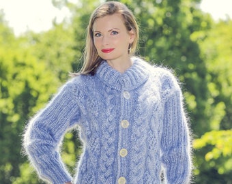 Cable knit designer mohair cardigan by SuperTanya
