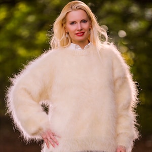 Crewneck mohair sweater fuzzy jumper hand knitted fluffy pullover SuperTanya