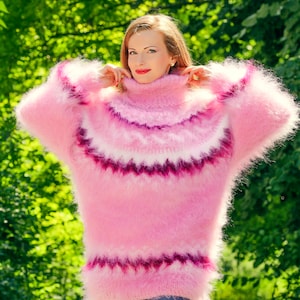 Icelandic turtleneck mohair sweater hand knitted fuzzy mohair pullover ski winter jumper SuperTanya