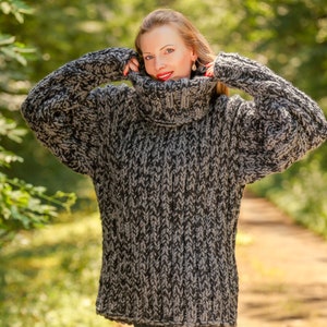Thick chunky wool sweater hand crafted thick black grey jumper turtleneck pullover SuperTanya