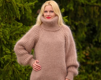 Ribbed mohair sweater hand knitted fuzzy mohair pullover by SuperTanya