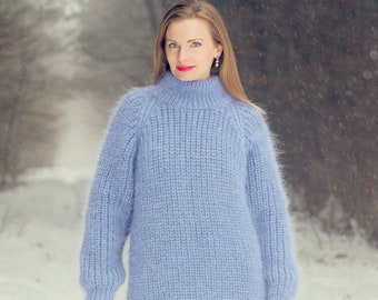 Ribbed mohair sweater hand knitted fuzzy mohair pullover by SuperTanya