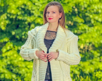 Luxurious alpaca cardigan ivory cream sweater jacket offwhite stylish cardigan by SuperTanya