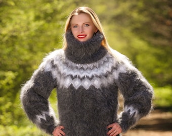 Icelandic hand knit mohair sweater fuzzy sweater Nordic hand knitted pullover by SuperTanya