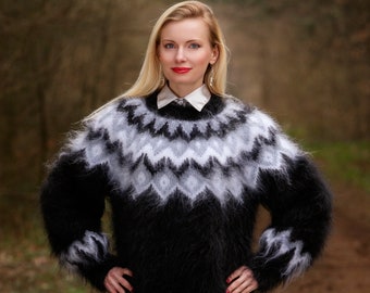 Icelandic hand knit mohair sweater fuzzy sweater Nordic hand knitted pullover by SuperTanya