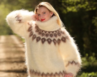 Icelandic hand knit mohair sweater fuzzy sweater Nordic hand knitted pullover by SuperTanya