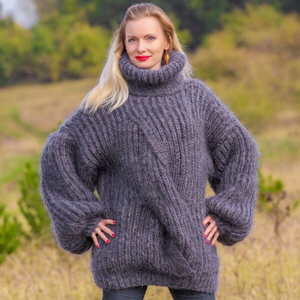 SuperTanya gray mohair sweater fuzzy pullover with reversible design thick pullover XXL Ready to ship