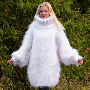 Handmade thick fuzzy long mohair sweater hand knitted pullover turtleneck jumper by SuperTanya, made to order