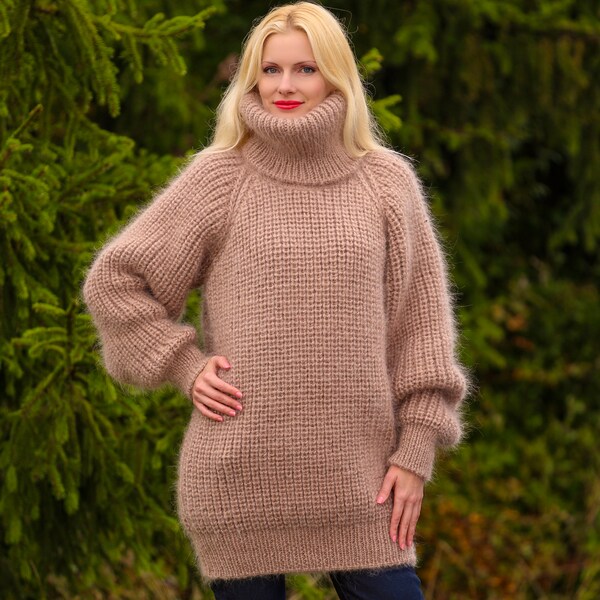 Handmade ribbed mohair sweater hand knitted fuzzy mohair pullover by SuperTanya, made to order