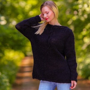 Net mesh black mohair sweater handmade summer jumper fluffy light top SUPERTANYA premium knitwear, Ready to wear, size M-L