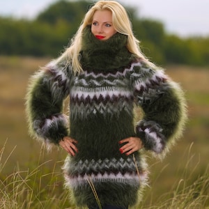 Icelandic Turtleneck Mohair Sweater Hand Knitted Fuzzy Mohair Pullover ...