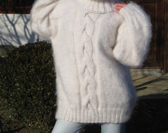 White hand knitted mohair sweater by SuperTanya