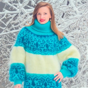 Fuzzy Icelandic pullover hand knitted mohair sweater by SuperTanya