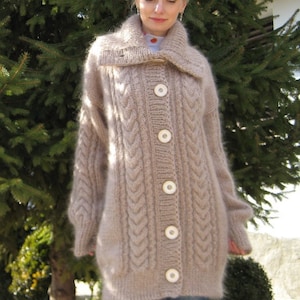 Beige Mohair Sweater Coat Long Hand Knitted Jacket by - Etsy