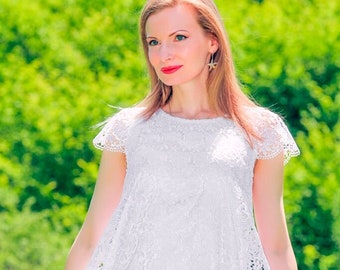 White lace dress short summer dress by SUPERTANYA - Ready to Ship