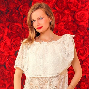 Elegantes weißes florales Spitzenoberteil schulterfreie Sommerbluse Tunika SUPERTANYA - sofort versandfertig