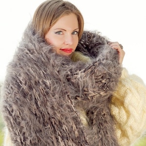 SuperTanya mohair scarf brown beige melange fuzzy shawl READY TO SHIP