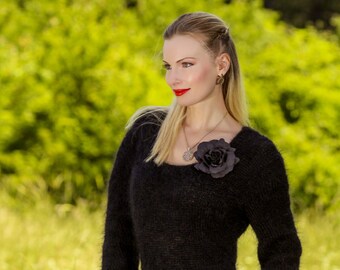 Elegant black knitted dress stylish hand knitted mohair dress by SuperTanya