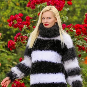 Fuzzy Mohair Decofur Sweater Black White Stripes Jumper by - Etsy