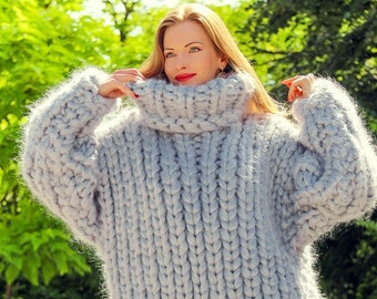 Mega thick gray mohair heavy pullover chunky jumper by SuperTanya