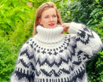 Thick white Icelandic mohair sweater warm Nordic pullover by SuperTanya