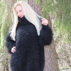 SuperTanya black mohair sweater hand knitted fuzzy mohair pullover  Ready to ship L-XL SIZE