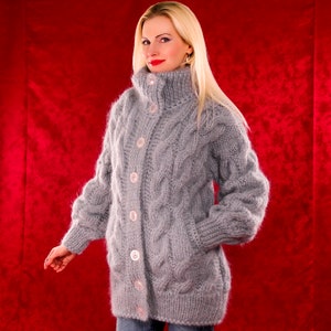 Thick winter mohair cardigan, fuzzy cable knit mohair sweater, handmade sweater jacket SuperTanya premium knitwear, made to order