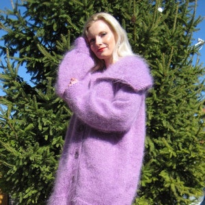 Purple mohair cardigan hand knitted sweater coat by SuperTanya