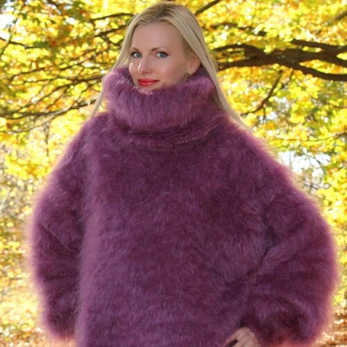 Purple Mohair Sweater Turtleneck Sweater Hand Knitted - Etsy