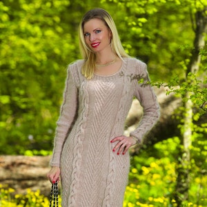 Elegant beige mohair dress hand knitted stylish dress by SuperTanya - sizes S/M