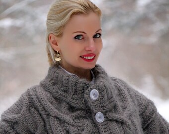 Fuzzy cable knit stone gray mohair jacket by SuperTanya