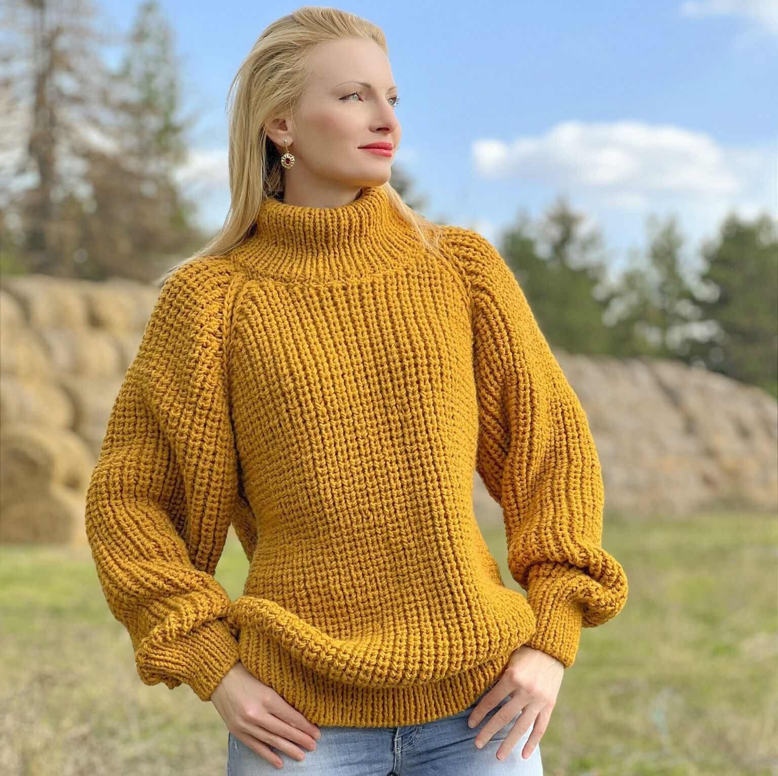 Handmade Yellow Wool Sweater Supertanya Mustard Yellow Ribbed