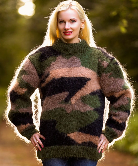 Camouflage Sweater Hand Knitted Military Pullover Handmade - Etsy