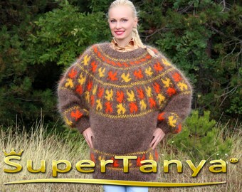 Herbst Blätter Hand stricken Mohair Pullover in braun von SuperTanya