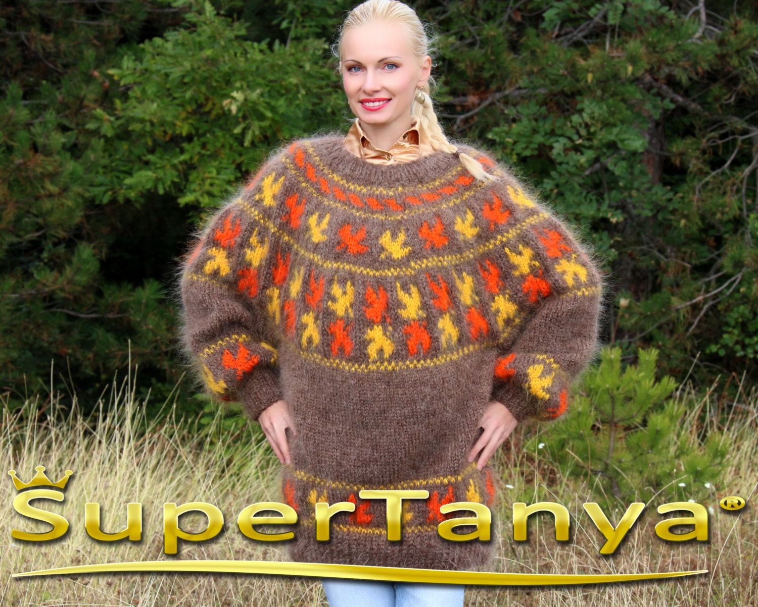 Autumn Leaves Hand Knit Mohair Sweater 
