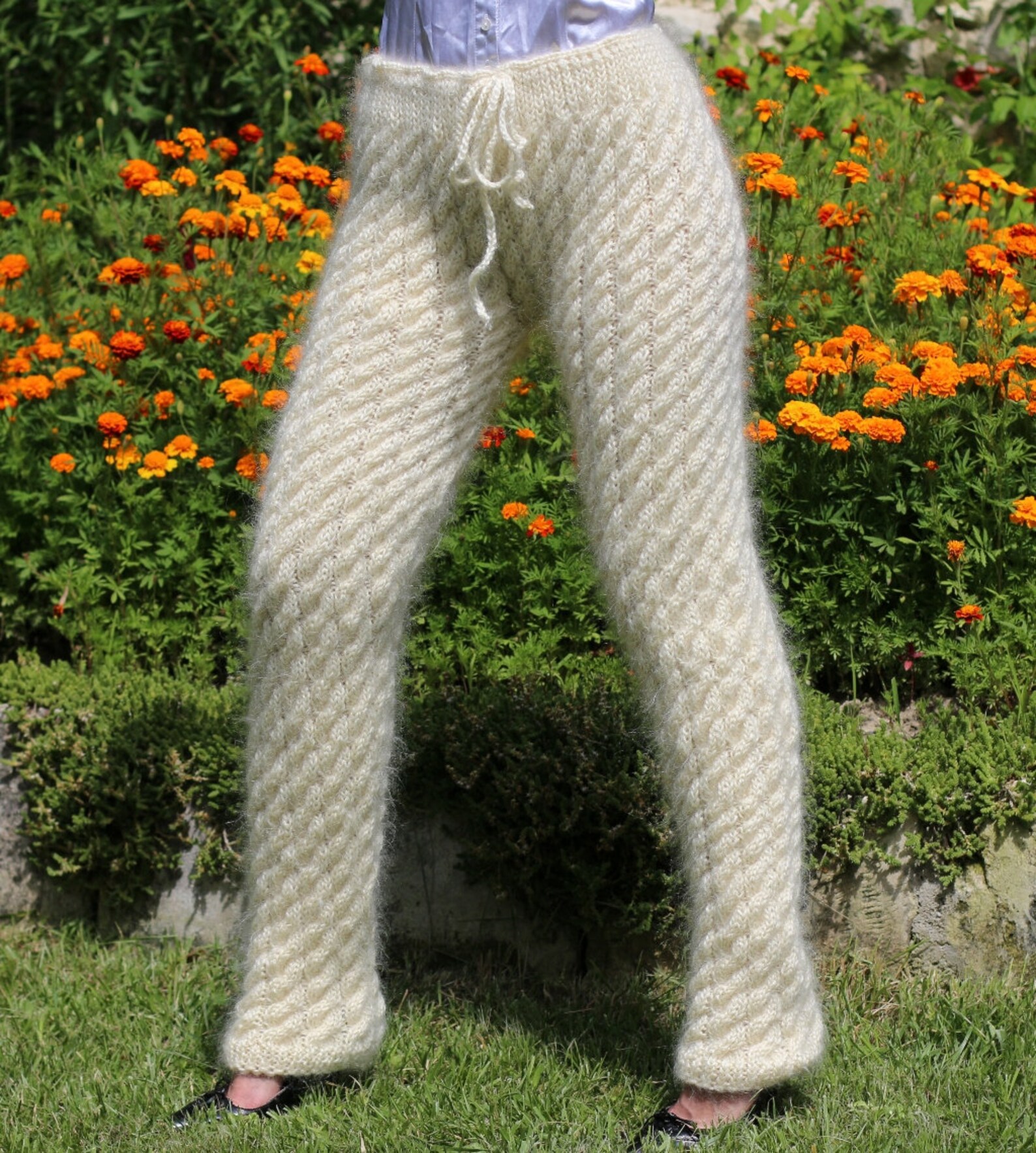 Cable Knit Thick Mohair Pants Hand Knitted Fluffy Trousers - Etsy