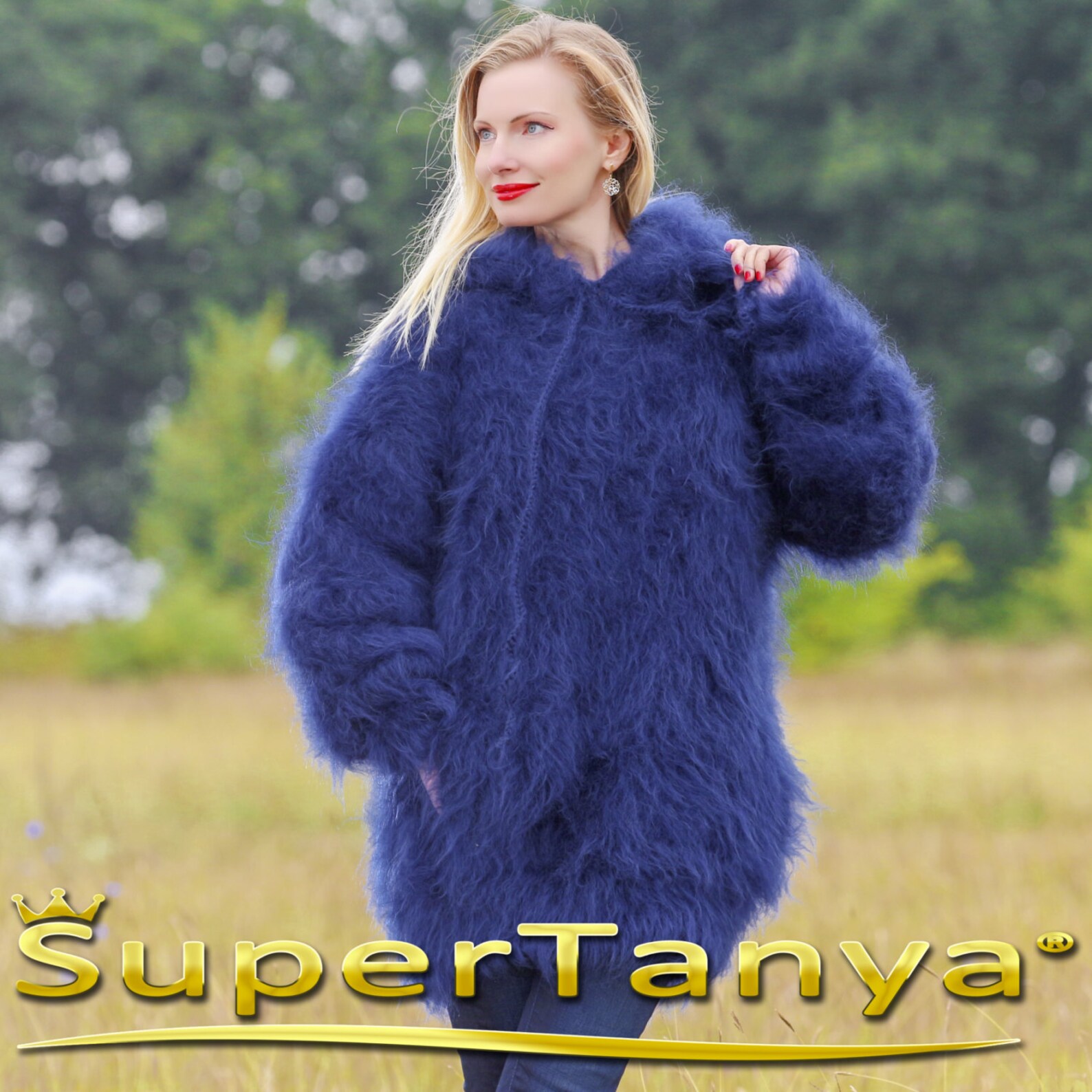 Mohair Sweater With Hoodie in Deep Blue by Supertanya - Etsy