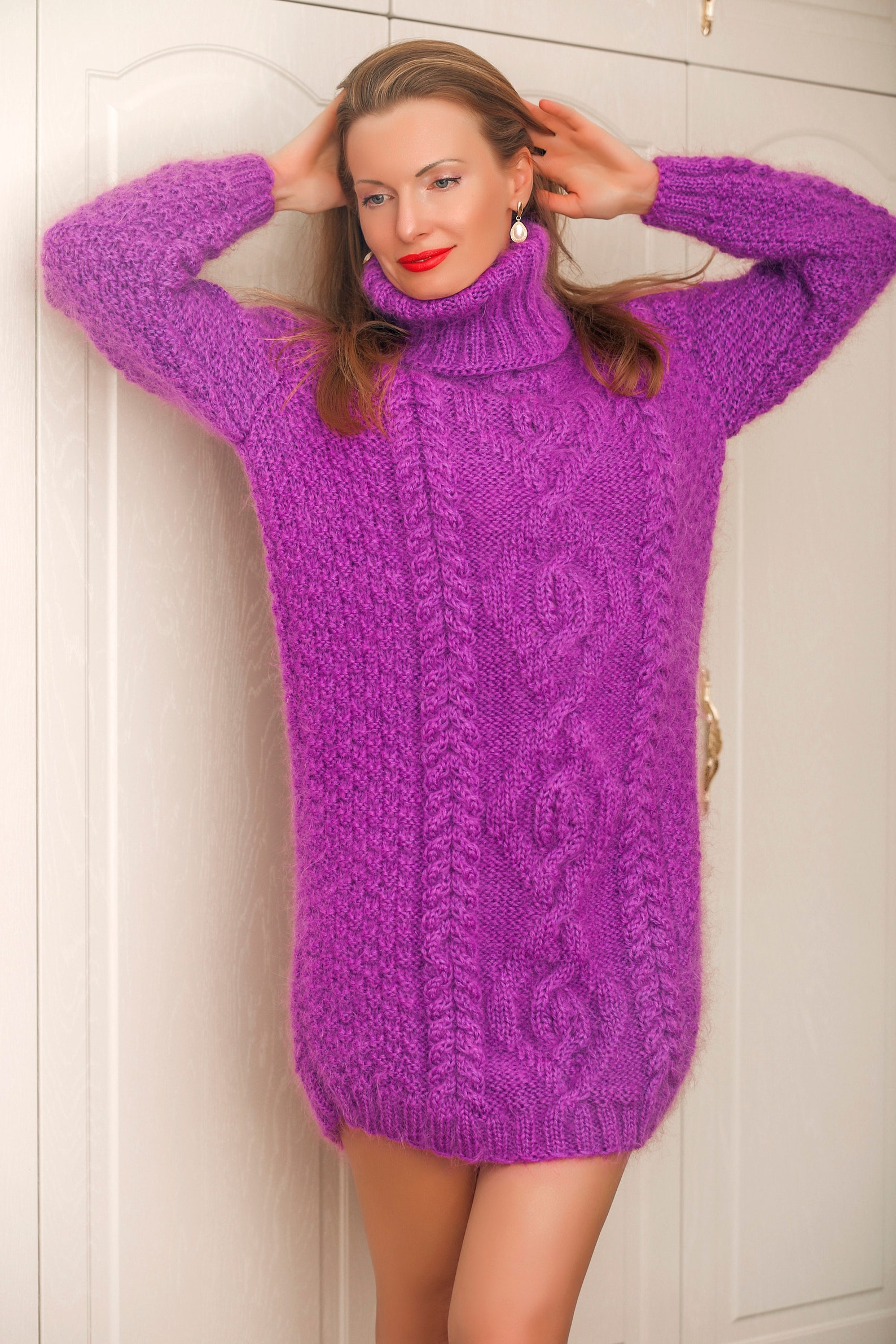 Sexy Mohair Dress Hand Knitted Tunic Cable Knit Unique Sweater - Etsy UK